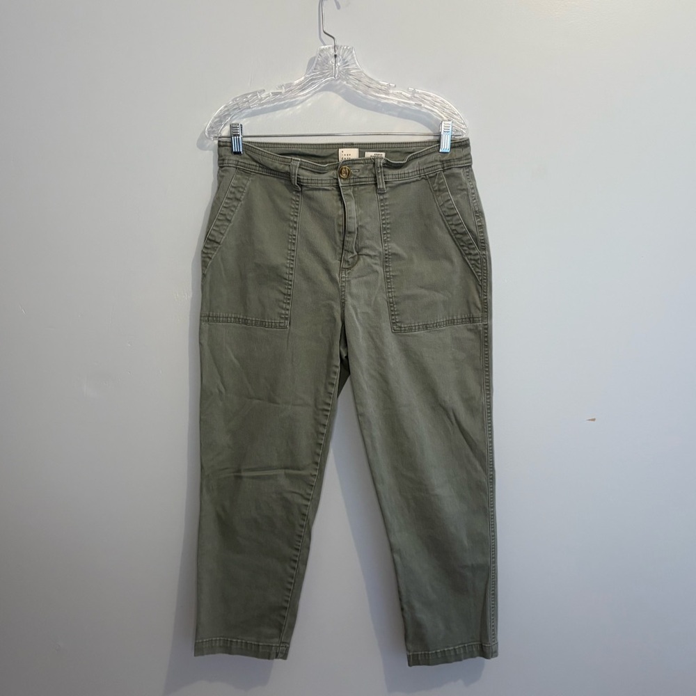 A New Day Women's 12 Olive Green Straight Leg Patch Pocket Pants Granola Girl